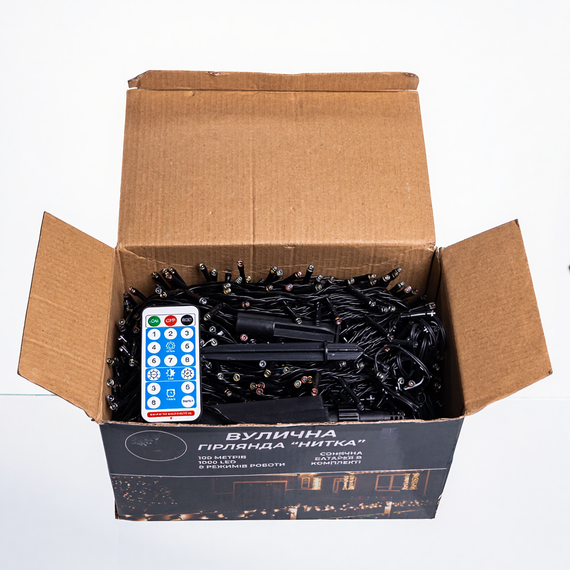 Новорічна гірлянда вулична 100 м 1000 LED з сонячною батареєю чорний провід Мультиколір SB1000L100MBML | Зображення 4