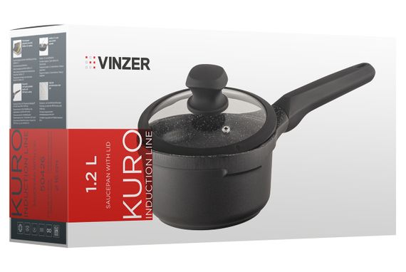 Ковш кухонный Vinzer Kuro 50426, 1.2 л, 16 см, алюминиевый с антипригарным покрытием и крышкой | Зображення 2