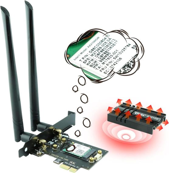 Беспроводная WiFi-карта Ubit AX210 WiFi 6E PCIe до 5400 Мбит/с (6 ГГц/5 ГГц/2,4 ГГц), BT5.3, OFDMA, MU-MIMO, п | Зображення 3