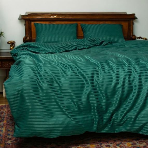 Комплект постельного белья Евро MakSon Elegant Emerald, страйп-сатин, 100% хлопок (017-1200220С) | Зображення 1