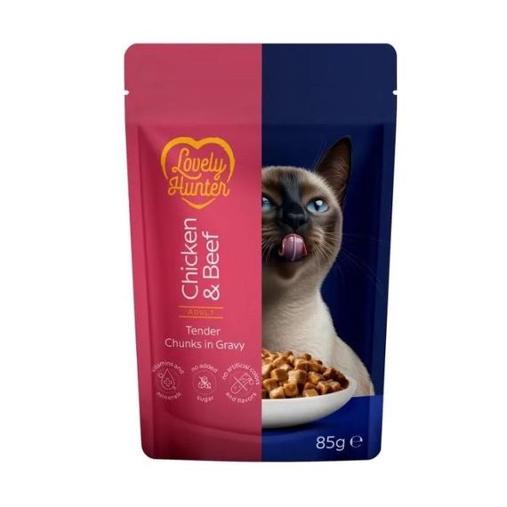 Влажный корм для котов с курицей и говядиной Lovely Hunter Cats Chicken Beef, 85 гр