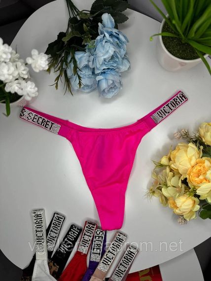 Женские стринги Victoria’s Secret со стразами, трусики Виктория Сикрет стринги Ярко-розовый, M