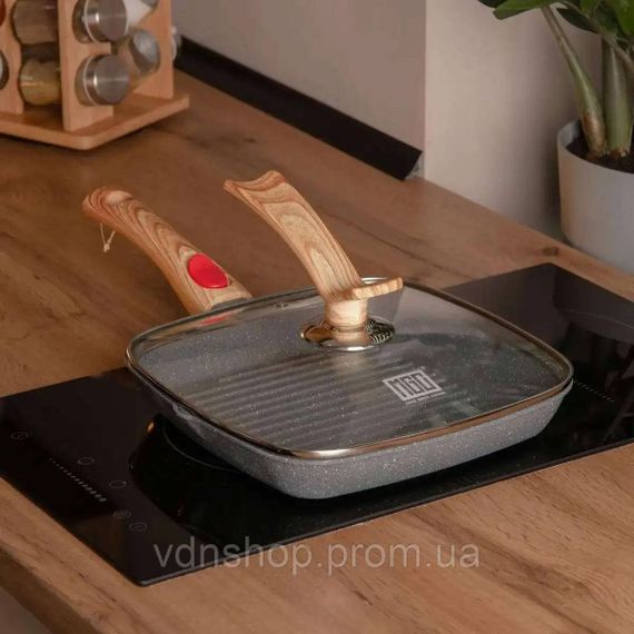 Алюмінієва сковорода-гриль 24 см зі скляною кришкою Квадрат сірий MGC HP-4-461G | Зображення 1