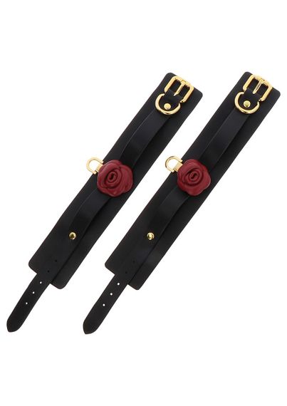 Чорні наручники Taboom Wild Roses Wrist Cuffs з декоративними червоними трояндами Sex Aura | Зображення 5