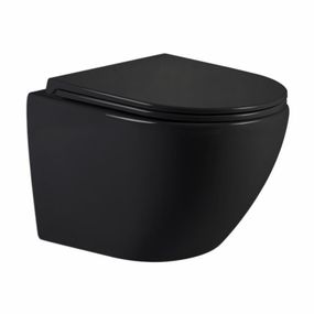 Унитаз подвесной Qtap Jay Ultra Quiet 485х360х320 мм, Matt Black, сиденьем Slim Duroplast/ Soft-close/ Quick Relase QT07335177MB