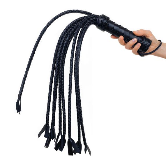 Флогер Кішка з натуральної шкіри 9 плетених хвостів по 50 см Art of Sex - Cat Flogger, Чорний | Зображення 1