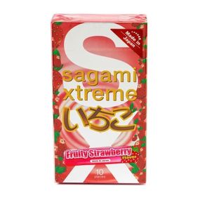Ультратонкі презервативи із натурального латексу Sagami Xtreme Strawberry, 10 шт, 0,04 мм