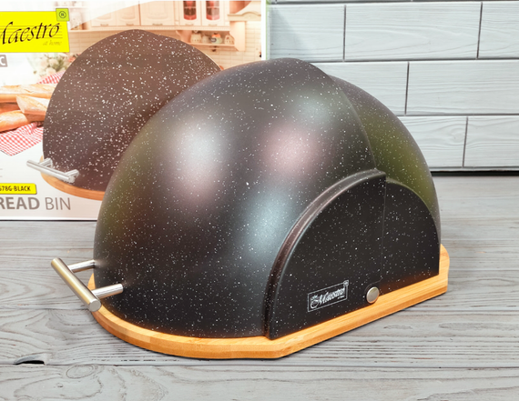 Хлебница деревянная Maestro MR-1678G-BLACK черная с пластиковой крышкой | Зображення 9