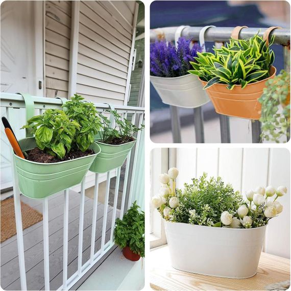 Подвесные кашпо металлические 4 шт, цветной горшок большой с крючком и дренажем для балкона окон перил двора | Зображення 3