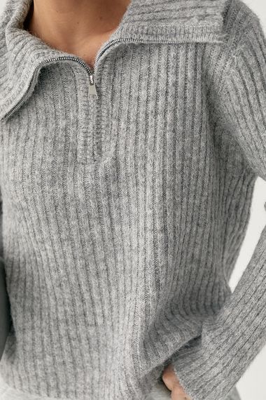 Тепла кофта в рубчик із блискавкою на комірі - сірий цвет, ONE SIZE (є розміри) | Зображення 3