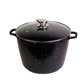 Каструля литий алюміній глибока 10л 28*20см скляна кришка а/п Black marble 4408 KAMILLE