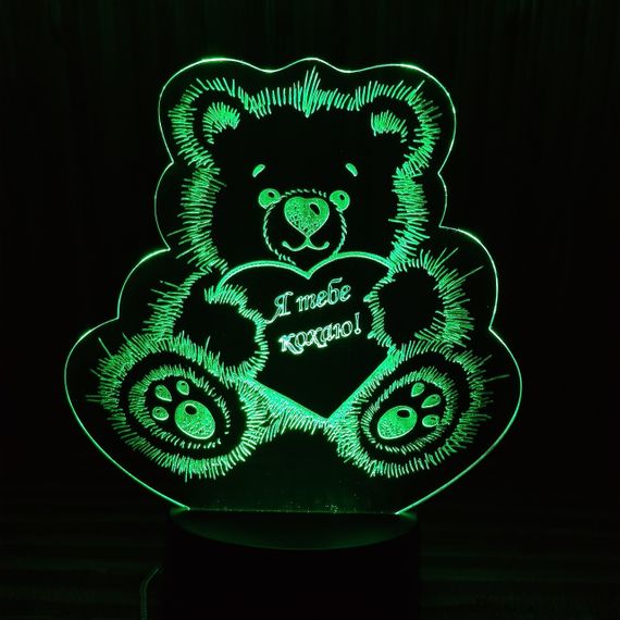 Акриловий світильник-нічник Ведмедик Кохання зелений tty-n000188