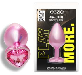 Анальная пробка с кристаллом EGZO - Pink Perl Heart Plug Pink, size S Sex Aura