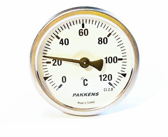 Термометр D 63мм/120°С биметаллический трубчатый с гильзой погружной L-110мм 1/2" PAKKENS Турция | Зображення 1