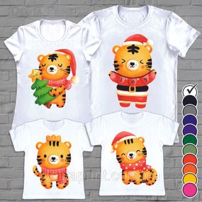 Футболки новогодние Фэмили Лук "Новогодние Тигры Китай" Family Look для всей семьи