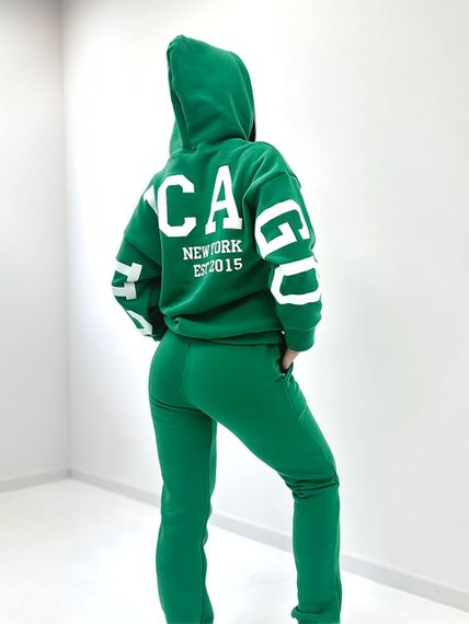 Женский модный спортивный костюм на флисе GF08566 цвет зеленый, размер 42/44 | Зображення 1