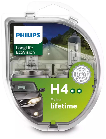 12342LLECOS2 (PHILIPS) H4 LongLife EcoVision 12V 60/55W P43t-38 Set 2