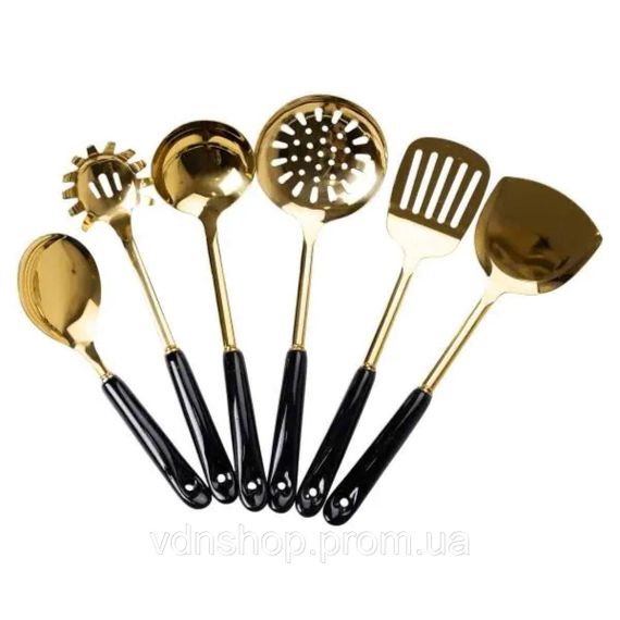 Набір кухонного приладдя на підставці 7 предметів кухонні аксесуари на підставці Чорний із золотом HP-20-66 | Зображення 3