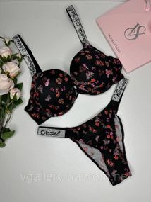 Комплект женского нижнего белья Victoria`s Secret черный с цветами 85С