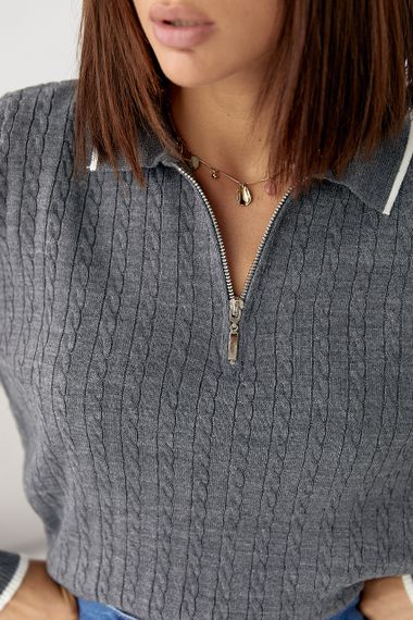 В'язане поло з довгими рукавами - сірий цвет, ONE SIZE (є розміри) | Зображення 3