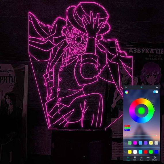 Акриловий світильник-нічник керування з телефона Чуя Накахара 3 tty-n002290