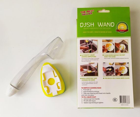 Моющая губка с дозатором Dish Wand с двумя насадками | Губка с ручкой для моющего | Ручка для мытья посуды | Зображення 4