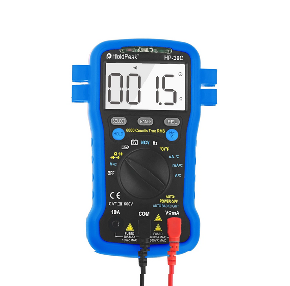 Мультиметр HoldPeak HP-39C компактный цифровой (TrueRMS 6000 отсчетов 600В 10А AC/DC 60МОМ 60mF 1000°C 10MHz N | Зображення 1