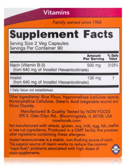 Ниацин NOW Foods Flush-Free Niacin 250 mg 180 Veg Caps | Зображення 1