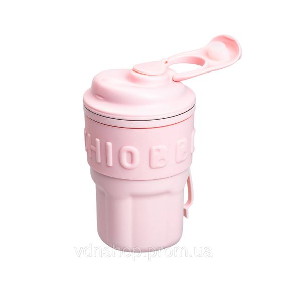 Термочашка Chiobbe з трубочкою та ремінцем 450 мл рожева HP-14-18P | Зображення 1