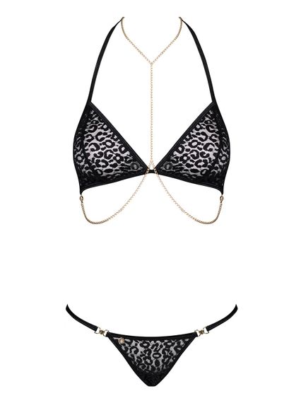 Комплект із ланцюжками Obsessive Pantheria 2-pcs set black L/XL, бюстгальтер, трусики, L/XL | Зображення 2