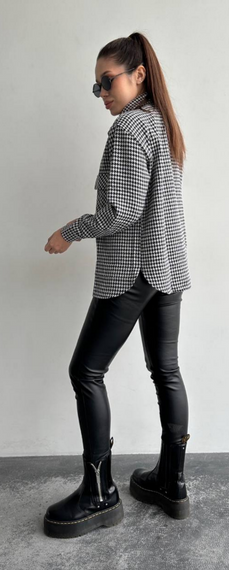 Женская теплая хлопковая рубашка принт "гусиная лапка" GDF840, цвет черно-белый, размер 48/52 | Зображення 2