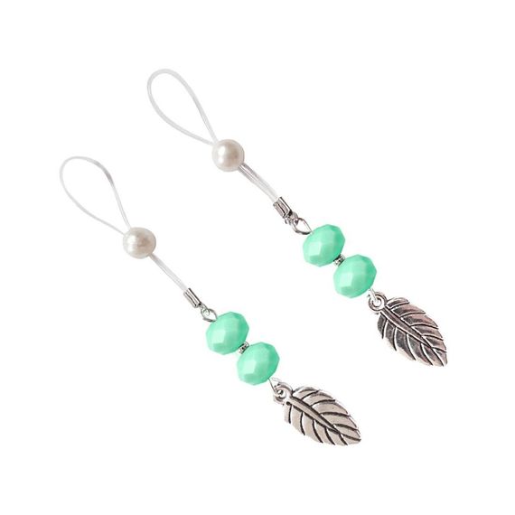 Сексуальные украшения для сосков с листиком Nipple Jewelry Leaf, цвет мятный | Зображення 2
