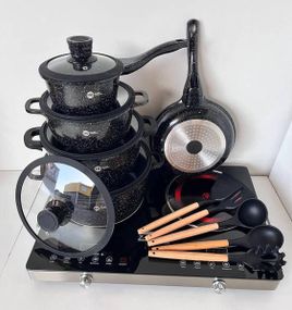 Набор посуды гранитный + набор утвари 17 предметов HIGHER+KITCHEN HK-316 Черный