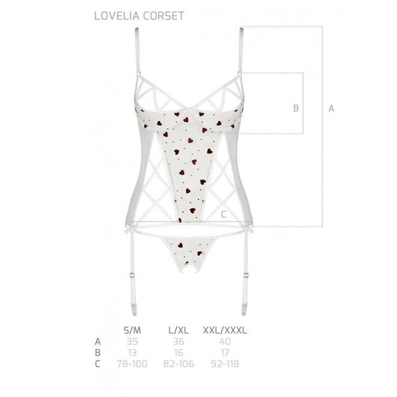 Корсет з підв'язками + стрінги Passion LOVELIA CORSET white, L/XL | Зображення 6