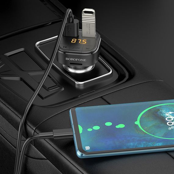 АЗУ FM модулятор Borofone BC43 Flash 18W+QC3.0 (2USB-A) Black | Зображення 6