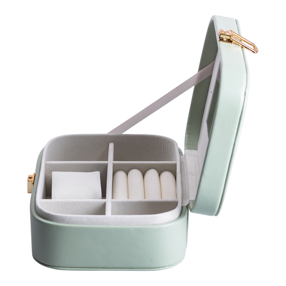 Скринька для прикрас з еко шкіри 20×14×7 см із дзеркалом органайзер для ювелірних виробів Зелена HP-5-32TU | Зображення 2