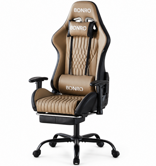 Крісло геймерське ігрове комп’ютерне Bonro 1002G-1 коричневе з підставкою для ніг 42401211