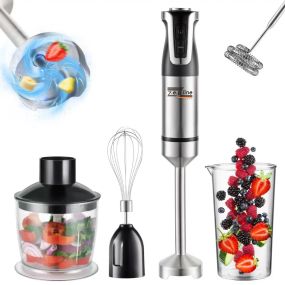 Блендер ручний 5 в 1 на 1500 Вт із подрібнювачем і насадками міксер і спінювач молока 20 швидкостей Zepline