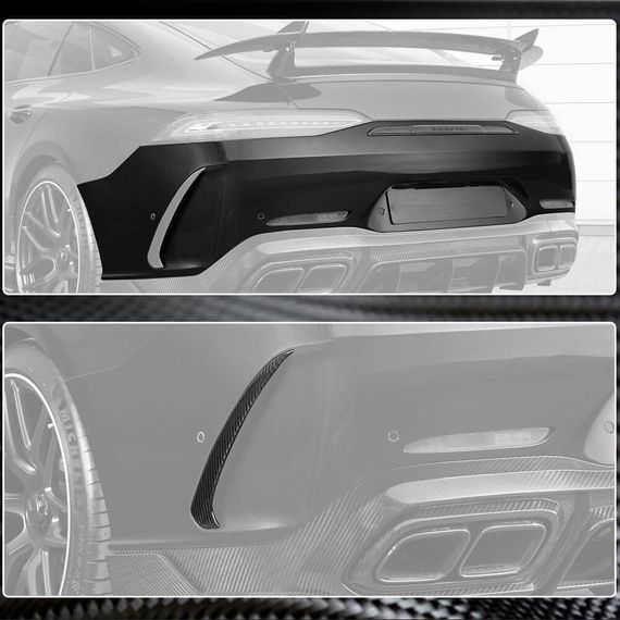 Накладки на задній бампер V1 (для GT63 2018-2022, Карбон) для Mercedes AMG GT 4 X290 2018- рр | Зображення 3