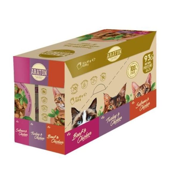 Набір вологого корму для котів Araton Cats Set Adult, 12 шт х 85 гр