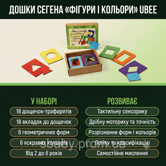 Дерев'яні дошки Сегена Ubee, навчальний геометричний сортер 18 деталей | Зображення 2