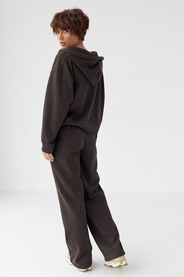Утеплений спортивний костюм із худі та прямими штанами - темно-коричневий цвет, M/L (є розміри) | Зображення 1