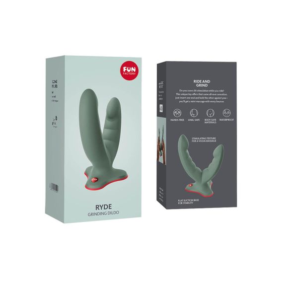 Двойной фаллоимитатор Fun Factory RYDE wild olive, гибкие стволы, присоска | Зображення 9