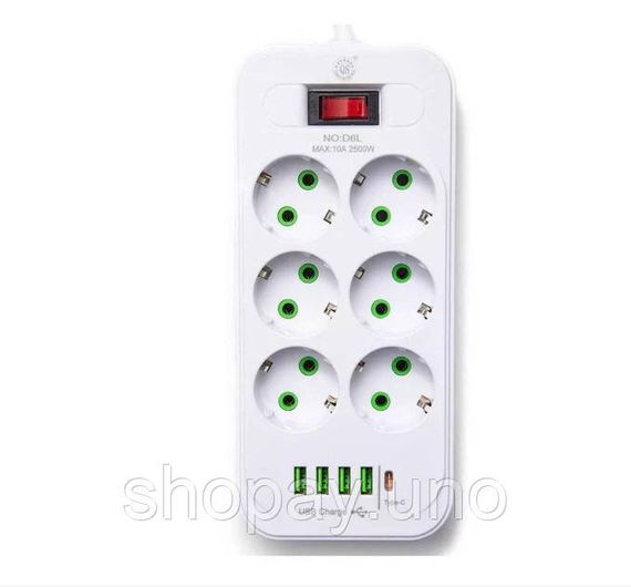 Сетевой удлинитель-фильтр PNS-03/D6 белый 3 м с LED-индикатором, 4 USB и PD Type-C | Зображення 2