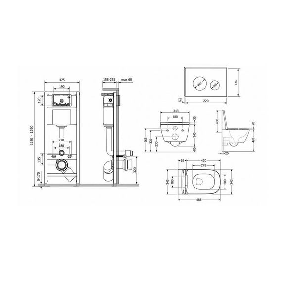 Готовое решение Qtap для ванной комнаты: подвесной унитаз Gemini Ultra Quiet 485×340×350 + комплект инсталляции Nest 4 в 1 (кругла | Зображення 1