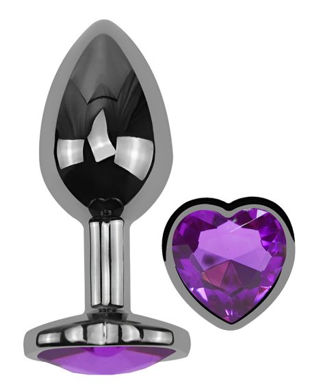 Анальная пробка с кристаллом EGZO - Dark Silver Heart Plug Purple size S sexstyle | Зображення 1