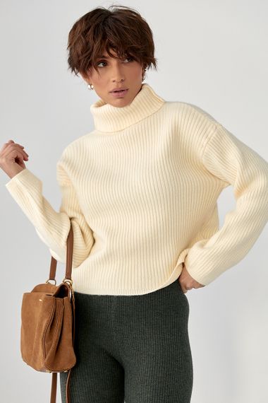 Базовий теплий гольф у рубчик - кремовий цвет, ONE SIZE (є розміри) | Зображення 4