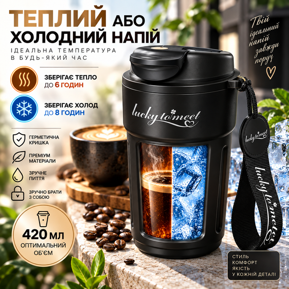 Розумний термокухоль Lucky to Meet 420 мл з LED-дисплеєм температури, нержавіюча сталь (Чорний) | Зображення 5