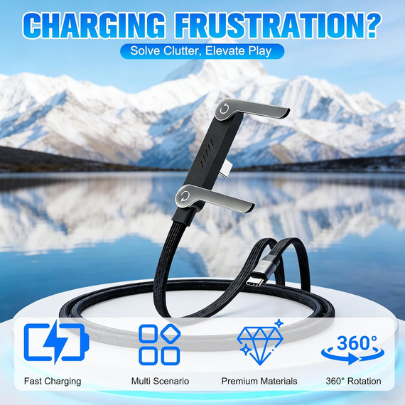 Кабель USB Type-C Type-C 240 W зі складаною підставкою 2 метри black | Зображення 3