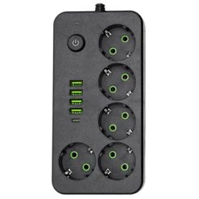 Мережевий фільтр-подовжувач 5 розеток 4xUSB-A 1xUSB-C 5м чорний HP-5-52